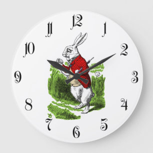 Reloj Redondo Grande White Rabbit looking at watch. Illustration