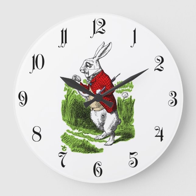 Reloj Redondo Grande White Rabbit looking at watch. Illustration (Anverso)