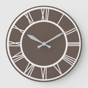Reloj Redondo Grande White Roman Numeral Border Pattern Dusty Brown Rd