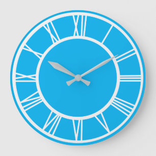 Reloj Redondo Grande White Roman Numeral Border Pattern Sky Blue Round
