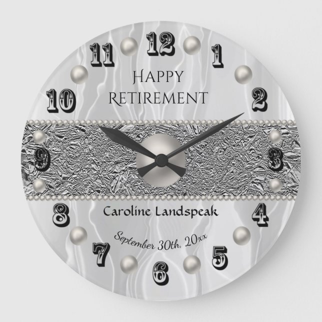 Reloj Redondo Grande White Silk & White Pearls Happy Retirement  (Anverso)