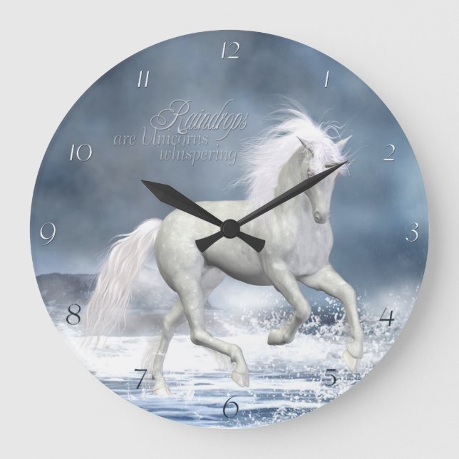Reloj Redondo Grande White Unicorn Wall Clock (Anverso)