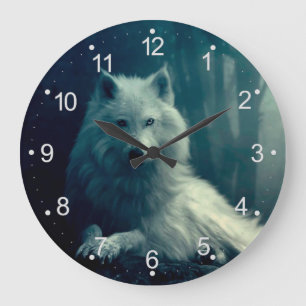 Reloj Redondo Grande White wolf in the night forest