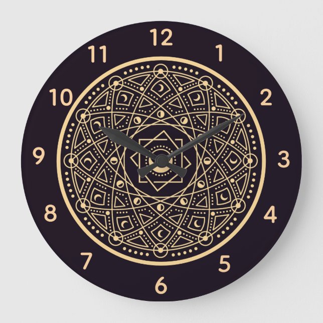 Reloj Redondo Grande Wiccan Symbols (Anverso)