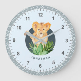 Reloj Redondo Grande Wild Animal Lion Cub Watercolor Kids Bedroom Decor