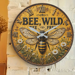 Reloj Redondo Grande Wild Bee Rustic Farmhouse