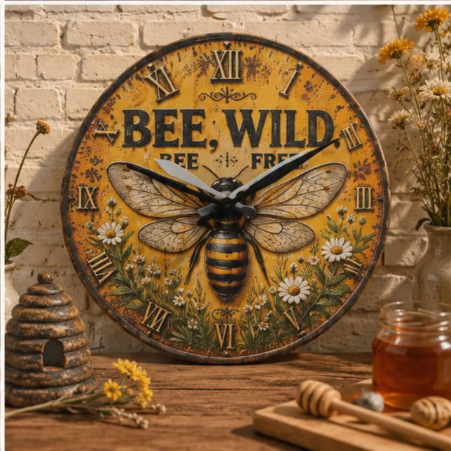 Reloj Redondo Grande Wild Bee Rustic Farmhouse (Subido por el creador)