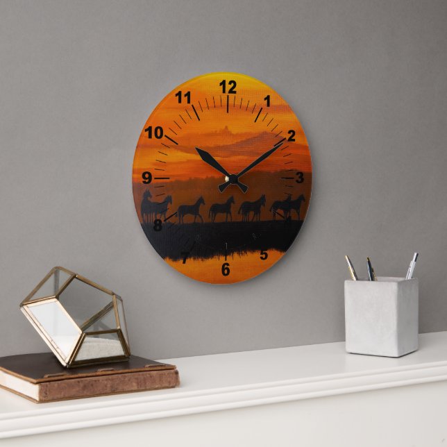 Reloj Redondo Grande Wild Horses of Montana Painting by Alfred Fox (Oficina)