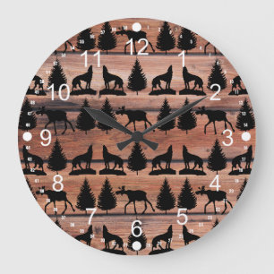 Reloj Redondo Grande Wild Moose Wolf Wilderness Mountain Cabin Rustic