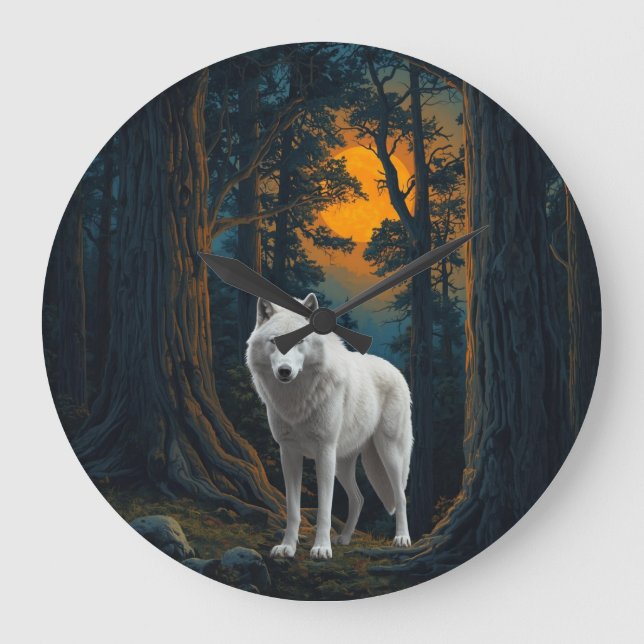 Reloj Redondo Grande Wild White Wolf Under Moonlight Forest Animal (Anverso)