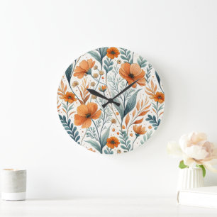Reloj Redondo Grande Wildflower Botanical Boho Floral Watercolor