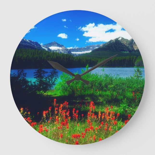 Reloj Redondo Grande Wildflowers de la brocha india (Anverso)