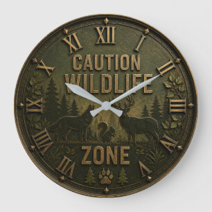 Reloj Redondo Grande Wildlife Zone Rustic Forest Animal Cabin Decor