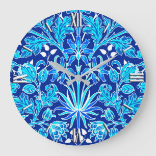 Reloj Redondo Grande William Morris Hyacinth Print, Navy & Cobalt Blue