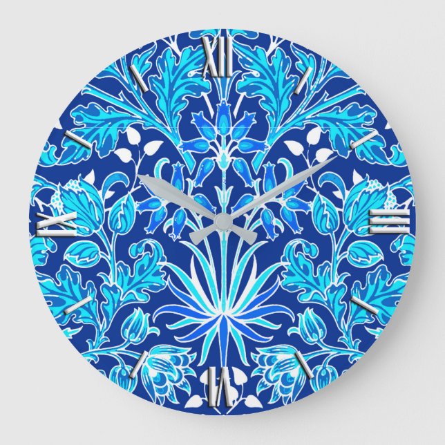 Reloj Redondo Grande William Morris Hyacinth Print, Navy & Cobalt Blue (Anverso)