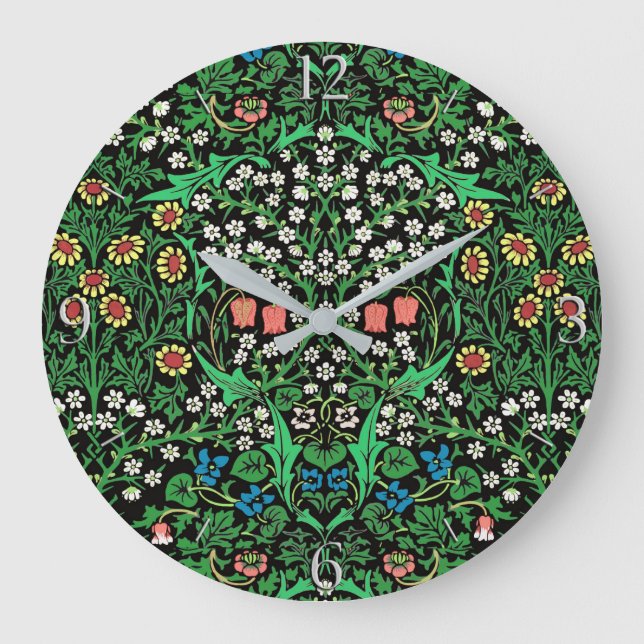 Reloj Redondo Grande William Morris Jacobean Floral, fondo negro (Anverso)