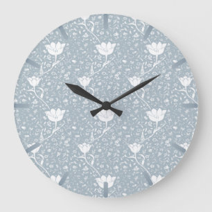 Reloj Redondo Grande William Morris Tulips in White Pattern 