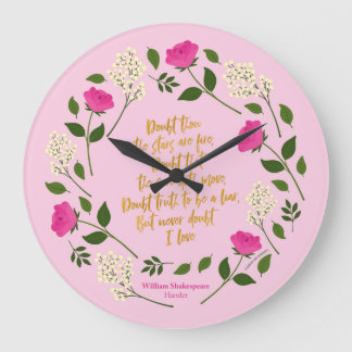 Reloj Redondo Grande William Shakespeare, floral púrpura, nunca duda