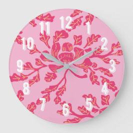 Reloj Redondo Grande Winding Peony Woodcut in Pink and Orange