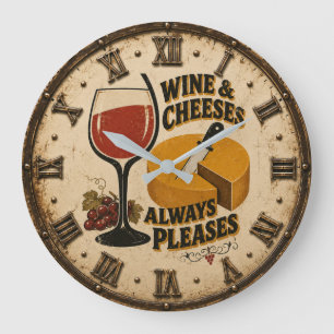 Reloj Redondo Grande Wine and Cheese Always Pleases Rustic Kitchen