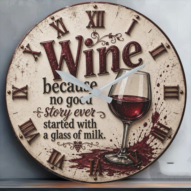 Reloj Redondo Grande Wine Because No Good Story Ever Started with Milk (Subido por el creador)