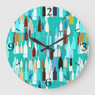 Reloj Redondo Grande Wine bottles, multi colors, turquoise background