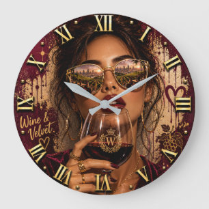 Reloj Redondo Grande Wine Velvet Luxury Fashion Elegant Woman Portrait