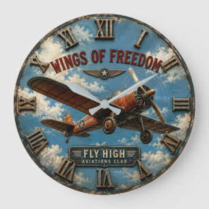 Reloj Redondo Grande Wings of Freedom Classic Aviation Military Aircraf