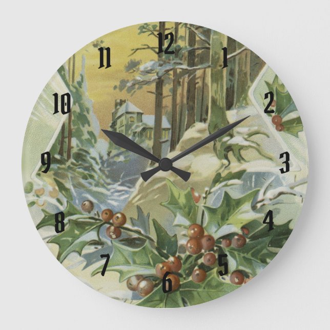 Reloj Redondo Grande Winter House Vintage Illustration (Anverso)