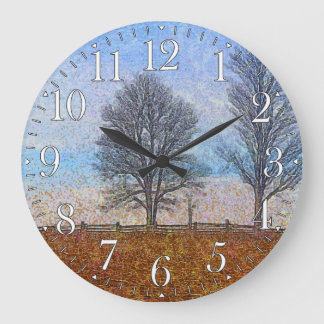 Reloj Redondo Grande Winter Trees & Farm Fences Pasture Art