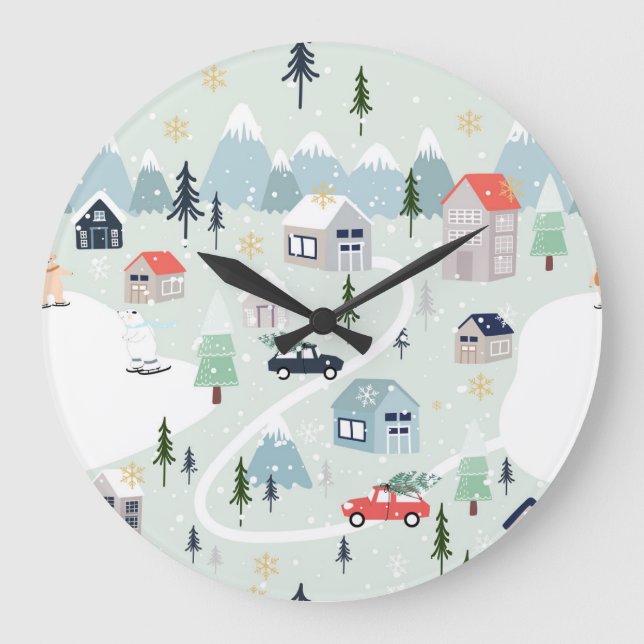 Reloj Redondo Grande Winter Wonderland: Navidades de oso polar (Anverso)