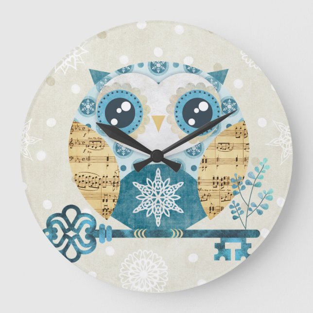 Reloj Redondo Grande Winter Wonderland Owl (Anverso)