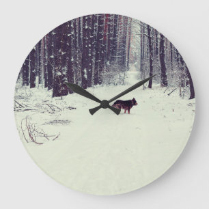 Reloj Redondo Grande Winter Wonderland: Selva de pino nevado