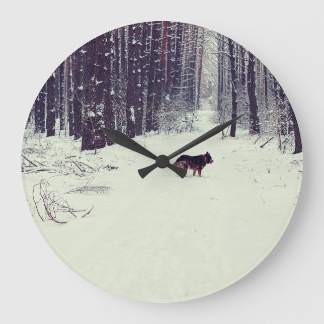 Reloj Redondo Grande Winter Wonderland: Selva de pino nevado (Anverso)