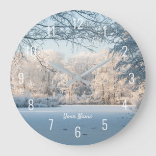 Reloj Redondo Grande Winter Wonderland Snow Landscape Large Clock