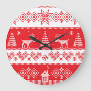 Reloj Redondo Grande Winter Wonderland: Vintage Seamless Design.