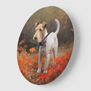 Reloj Redondo Grande Wirefox Terrier en otoño hojas caídas inspiran