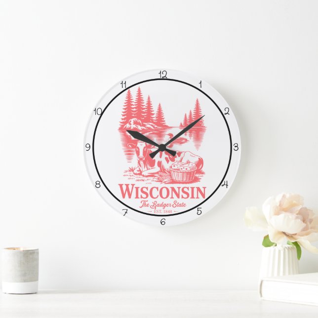 Reloj Redondo Grande Wisconsin Badger State Cow  (Hogar)