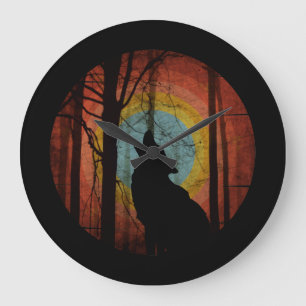 RELOJ REDONDO GRANDE WOLF EN EL BOSQUE DE MADERA
