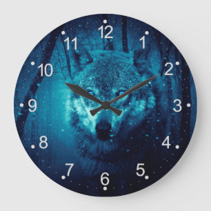 Reloj Redondo Grande Wolf face in dark fantasy forest