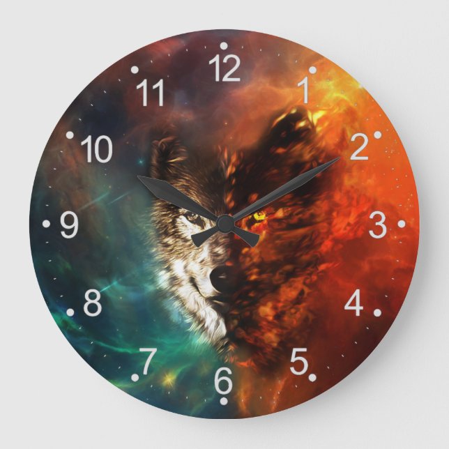 Reloj Redondo Grande Wolf fire and ice (Anverso)