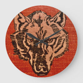 Reloj Redondo Grande Wolf Head on Red