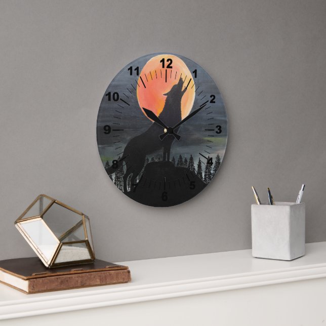 Reloj Redondo Grande Wolf Silhouette Painting by Alfred Fox (Oficina)