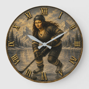 Reloj Redondo Grande Women's Ice Hockey Funny Mona Lisa Hockey Player 