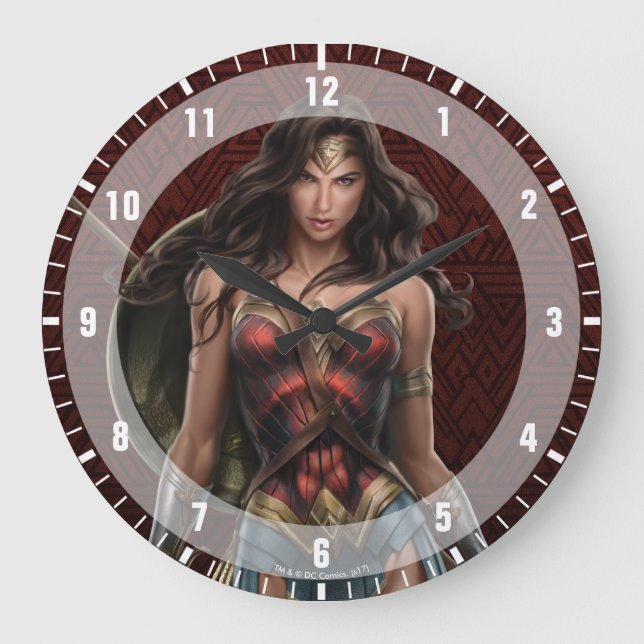 Reloj Redondo Grande Wonder Woman Battle Ready Comic Art (Anverso)