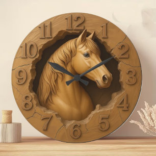 Reloj Redondo Grande Wood carved horse rustic equestrian farmhouse