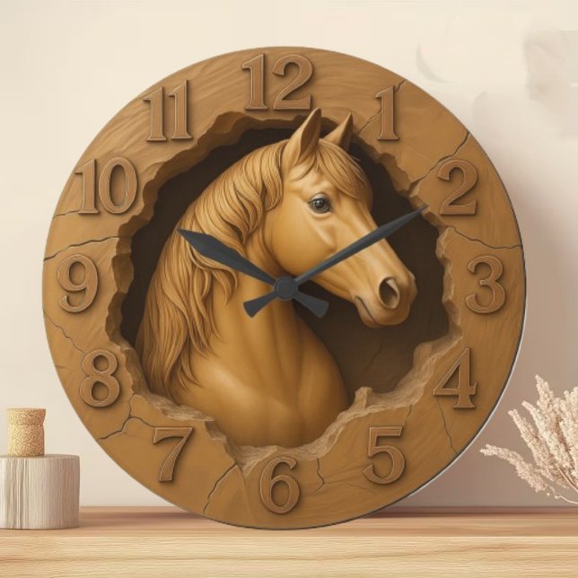 Reloj Redondo Grande Wood carved horse rustic equestrian farmhouse (Subido por el creador)