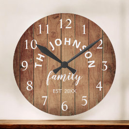 Reloj Redondo Grande Wood Custom Family Name Rustic Farmhouse