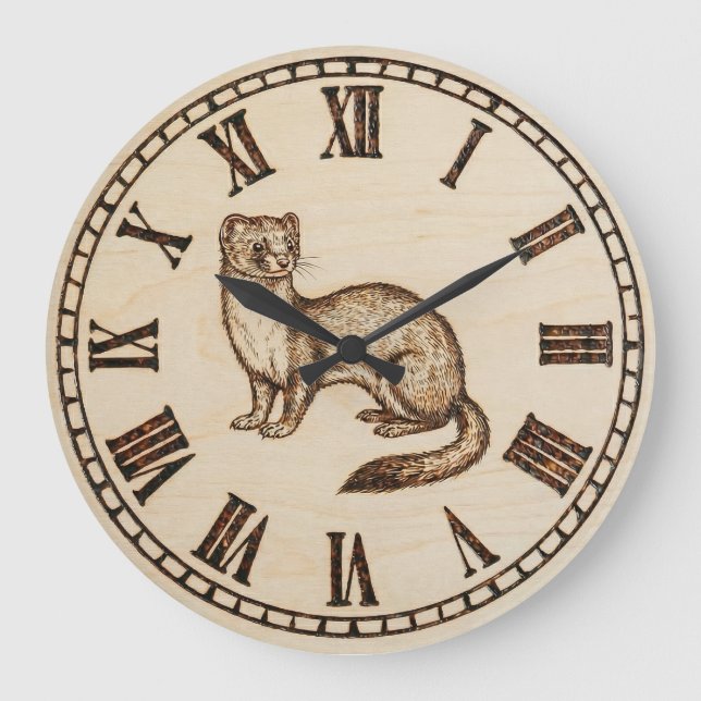 Reloj Redondo Grande Wood Engraved Ferret Wall Clock (Anverso)