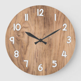 Reloj Redondo Grande Wood Texture Wall Clock – Natural Rustic Home Deco